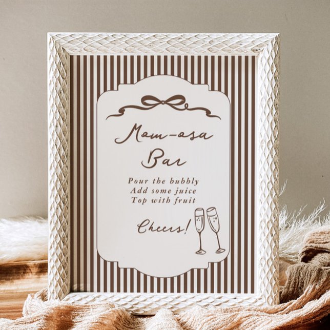 Momosa bar Bebe Cafe brown stripes Baby Shower Poster (Creator Uploaded)