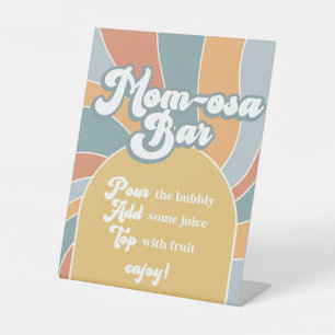 Momosa Bar Groovy Retro Sunshine Baby Shower Pedestal Sign