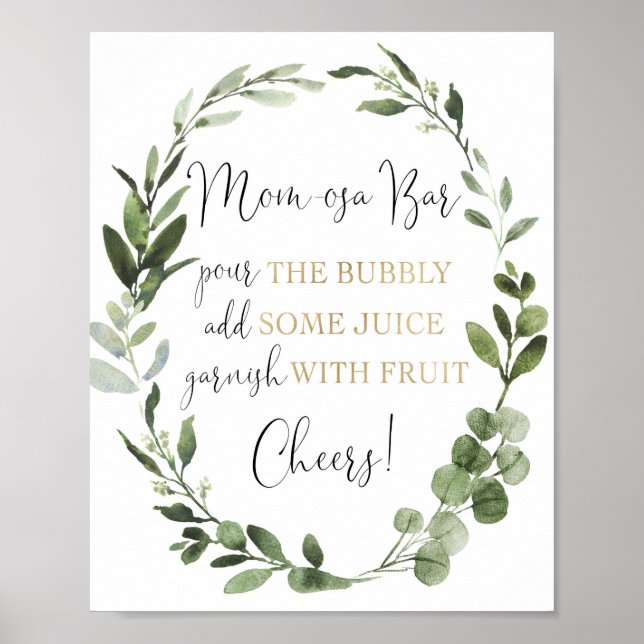 Momosa bar mimosa greenery gold baby shower sign (Front)