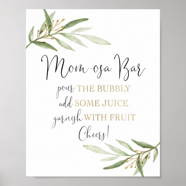 Momosa bar mimosa greenery gold baby shower sign (Front)