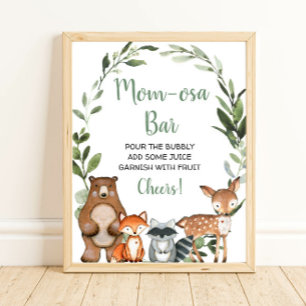 Momosa bar mimosa woodland animal baby shower sign