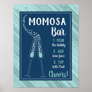 Momosa Bar Sign, Blue and Aqua Poster