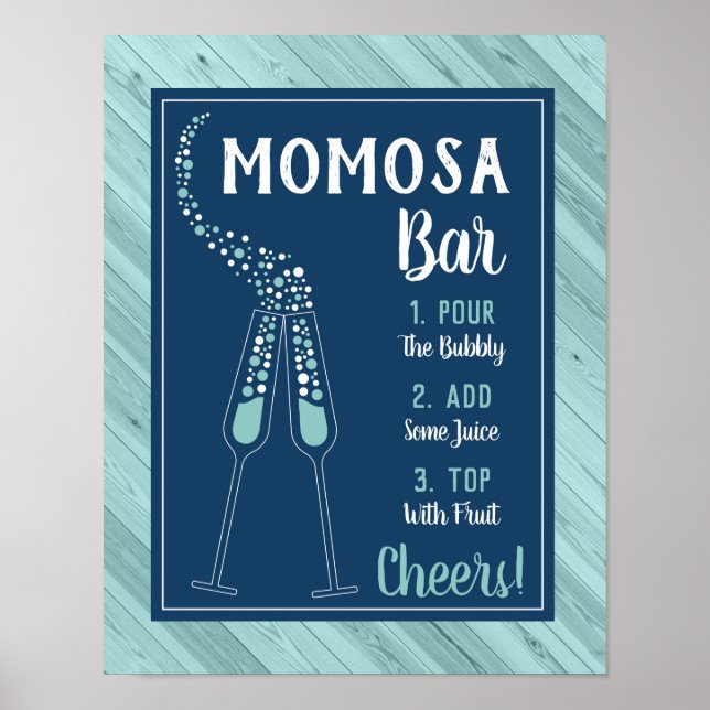 Momosa Bar Sign, Blue and Aqua Poster (Front)