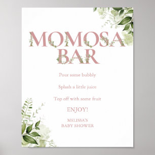 Momosa Greenery Bar Dusty Rose Pink Baby Shower Poster