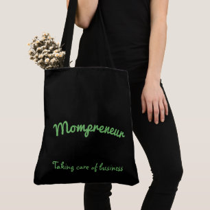Mompreneur black and green flower mandala design tote bag