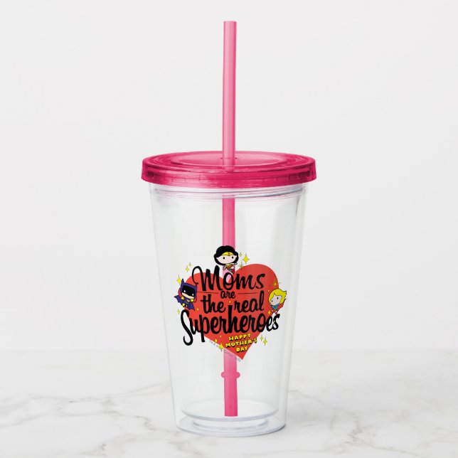 Moms Are The Real Superheroes Acrylic Tumbler (Front)