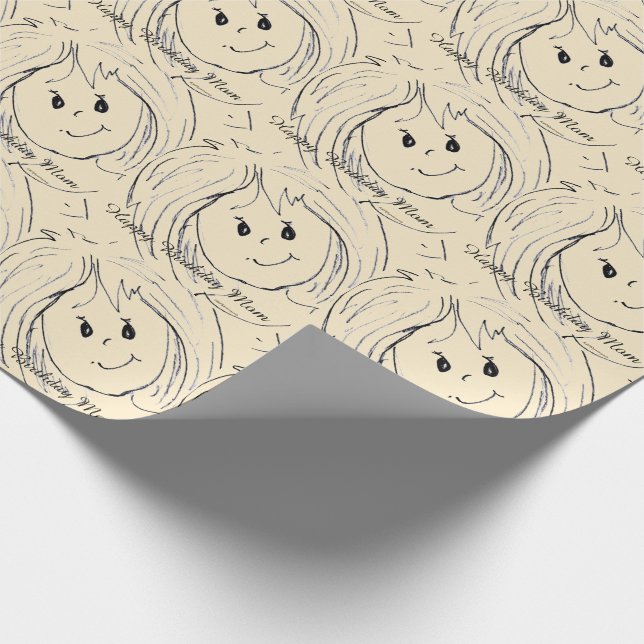 Moms Birthday Animated Face Graphics Wrapping Paper (Corner)