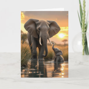 Mom's Birthday Elephant With Baby Card