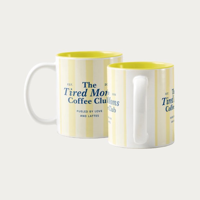 Moms Club Typography Yellow Stripes Two-Tone Coffee Mug (Creator Uploaded)