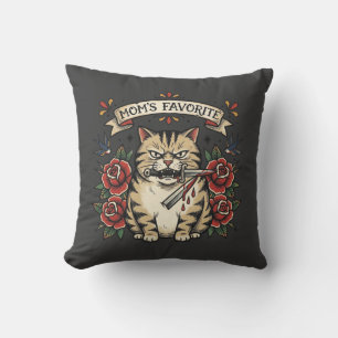 Moms Favourite Cat Dagger Rose Traditional Tattoo Cushion