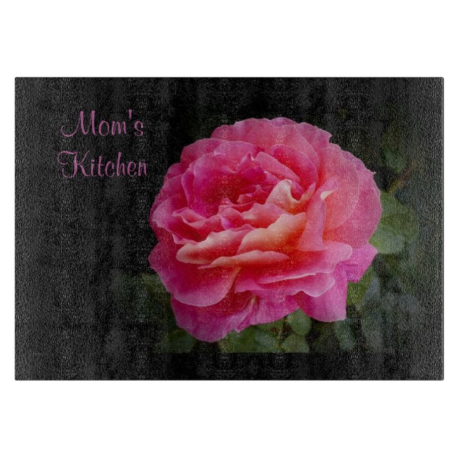 Mom's Kitchen Floral Decorative Glass Cutting Board (Front)