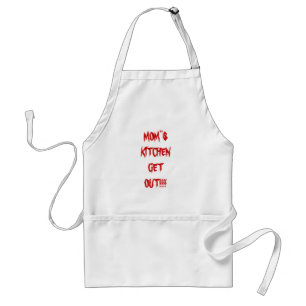MOMS KITCHEN GET OUT!!! white apron with red