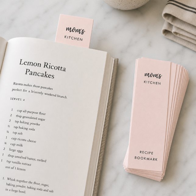 Moms Kitchen Modern Pink Mini Recipe Bookmark Card (Personalized recipe mini bookmarks, the perfect gift for Mothers & home cooks)