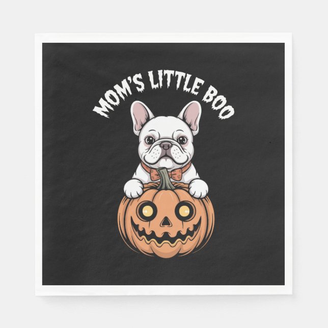 Mom's Little Boo French Bulldog Hallowen Napkin (Front)