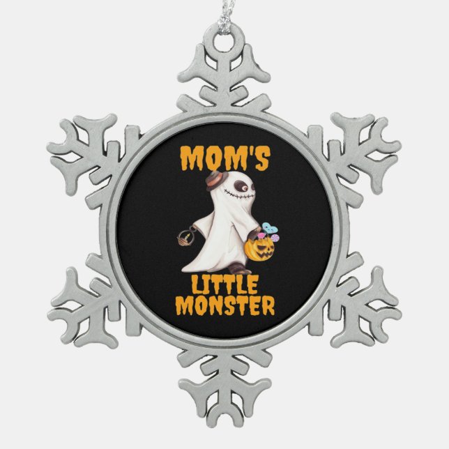 Moms Little Boo Monster Funny Graphic Snowflake Pewter Christmas Ornament (Front)