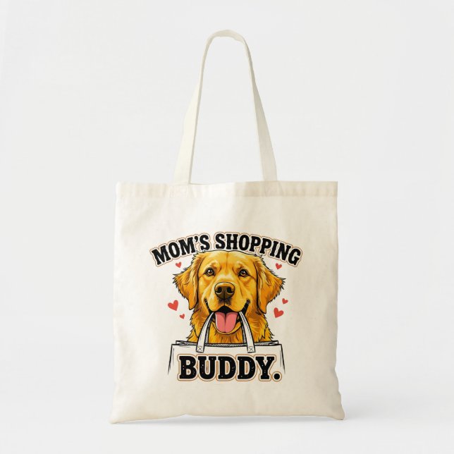 Mom's Shopping Buddy Golden Retriever Tote Bag (Front)