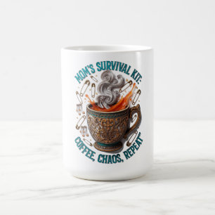 Mom's Survival Kit Tee   Coffee Chaos Repeat Funny Mug