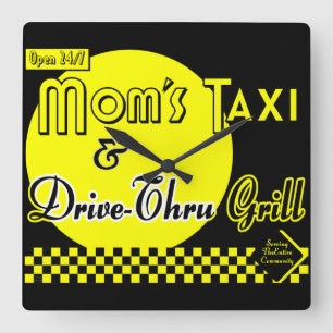 Moms Taxi and Drive-thru Grill Retro Kitchen Clock