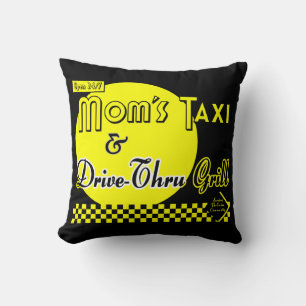 Moms Taxi and Grill Funny Retro Pillow