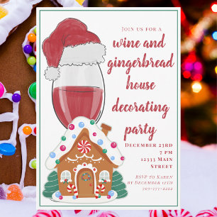 Moms Wine & Gingerbread House Decorating Christmas Invitation