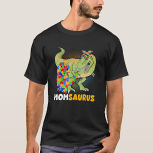 Momsaurus T Rex Dinosaur Mum Saurus Autism Awarene T-Shirt