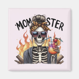 Momster: A Fiery Skeleton Mum Sipping Sangria Magnet