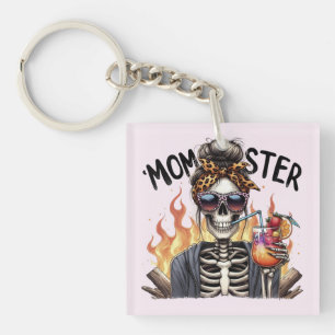 Momster - A Skeleton Mum on Fire Drinking Sangria Key Ring