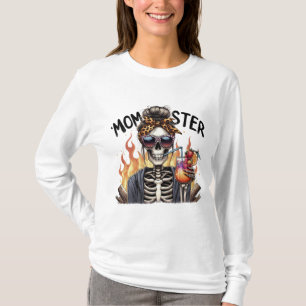 Momster: A Skeleton Mum on Fire Drinking Sangria T-Shirt