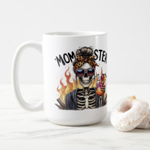 Momster: Fiery Skeleton Mum Enjoying a Sangria Coffee Mug