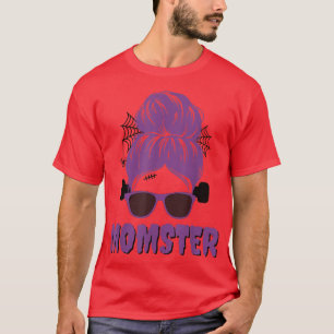 Momster Frankenstein Messy Bun Funny Mum Halloween T-Shirt