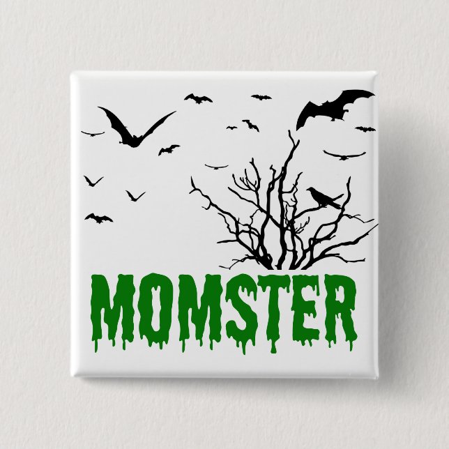 Momster Green Dripping Font Flying Bats Button (Front)