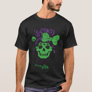 Momster Halloween Costume Skull Mum Messy Hair T-Shirt