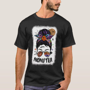Momster Monster Messy Bun Happy Halloween Mum Moth T-Shirt