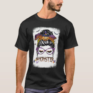 Momster Mum Monster Skull Messy Bun Hair Halloween T-Shirt