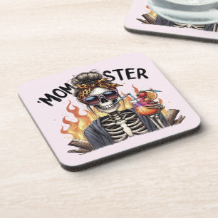 Momster: Skeleton Mum on Fire Drinking Sangria Coaster
