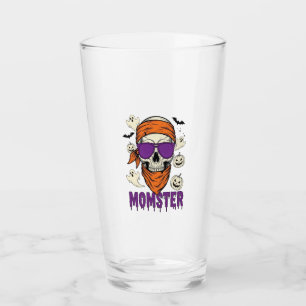 Momster skull Funny Halloween Mom Glass
