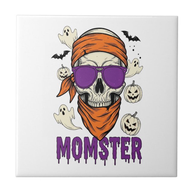Momster skull Funny Halloween Mum Ceramic Tile (Front)