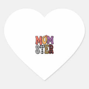Momster Vintage Mum Leopard Plaid Typography Desig Heart Sticker