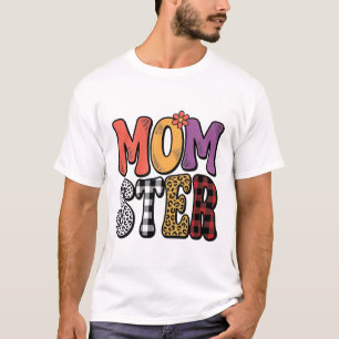 Momster Vintage Mum Leopard Plaid Typography Desig T-Shirt