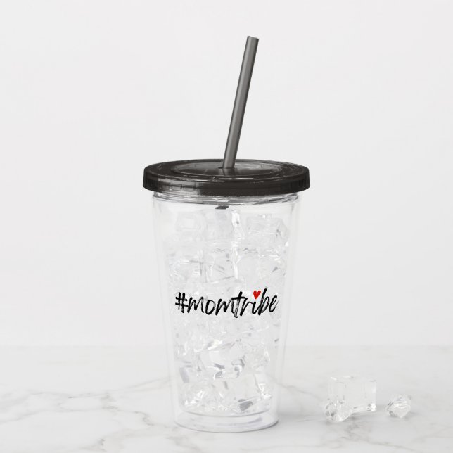 #MomTribe | Modern Motherhood Script Mother's Day Acrylic Tumbler (Back Ice)