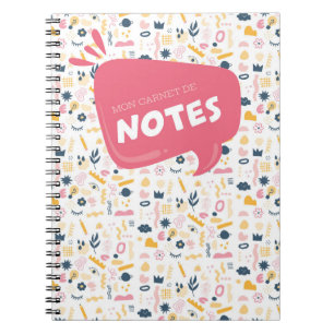 Mon carnet de notes doodle rose, bleu et jaune notebook