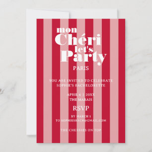 Mon Cherie Let's Party Cherry Red Bold Stripe Invitation