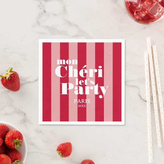 Mon Cherie Let's Party Cherry Red Bold Stripe  Napkin (Insitu)