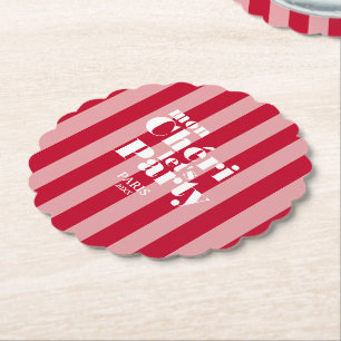 Mon Cherie Let's Party Cherry Red Bold Stripe  Paper Coaster