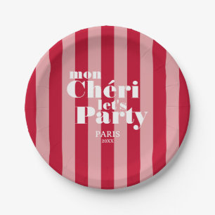 Mon Cherie Let's Party Cherry Red Bold Stripe  Paper Plate