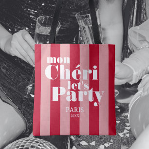Mon Cherie Let's Party Cherry Red Bold Stripe  Tote Bag