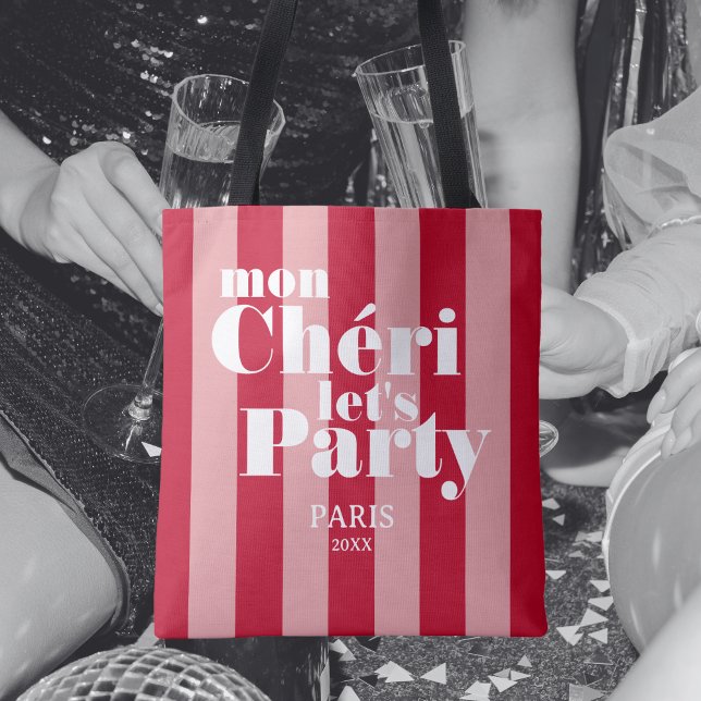 Mon Cherie Let's Party Cherry Red Bold Stripe  Tote Bag (Creator Uploaded)