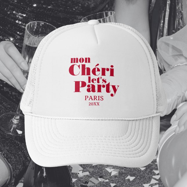 Mon Cherie Let's Party Cherry Red Bold  Trucker Hat (Creator Uploaded)