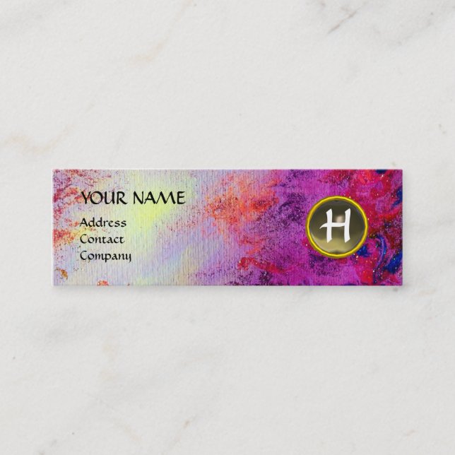 MON MONOGRAM bright fuchsia purple grey Mini Business Card (Front)