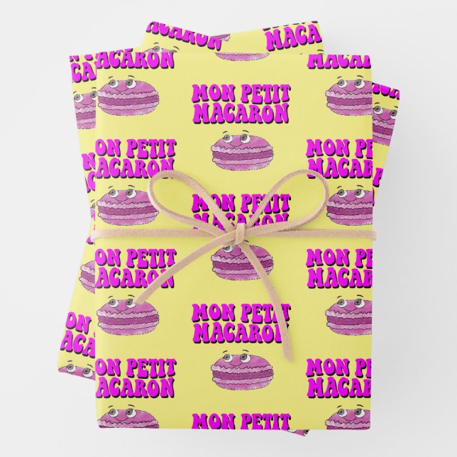 Mon Petit Macaron Retro Groovy Text Wrapping Paper Sheet (In situ)